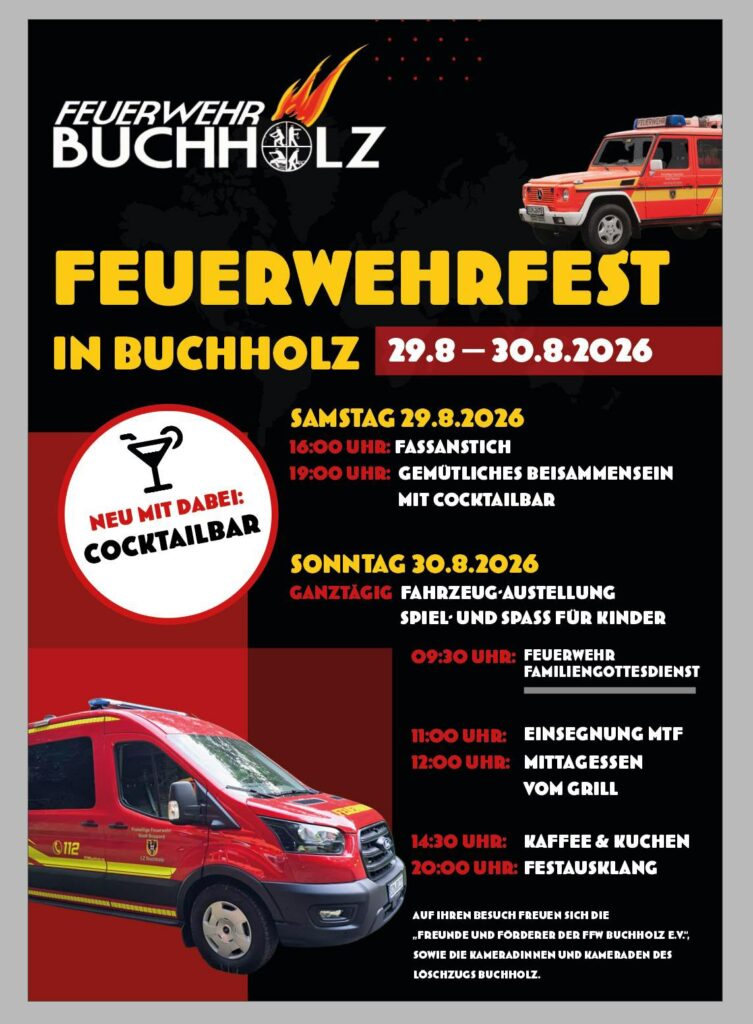 🔥 Feuerwehrfest Buchholz 2026 – Wir feiern wieder gemeinsam!